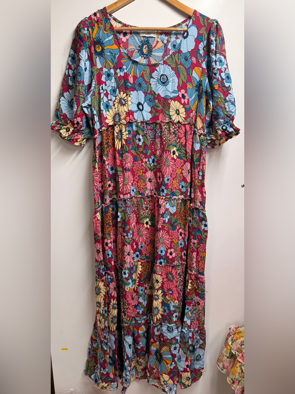 Natural Life Collette Tiered Floral Maxi Dress Medium Cottagecore Boho Hippie - Picture 3 of 7